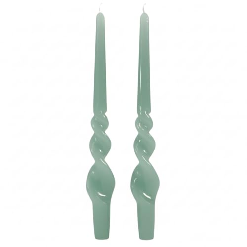 Set of 2 Candlesticks Volute Lacquered Handcrafted - Height 30 cm - Cereria di Giorgio - Vintage Green Colour