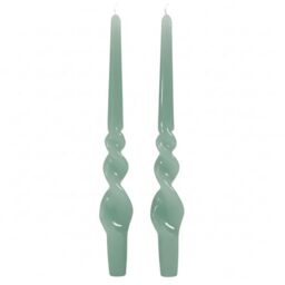 Set of 2 Candlesticks Volute Lacquered Handcrafted - Height 30 cm - Cereria di Giorgio - Vintage Green Colour