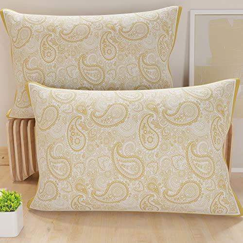PETTI Artigiani Italiani - Bed Pillowcases, Set of 2 Pillow Covers 50x80 cm, Cushion Cover in Hypoallergenic Microfibre, Made in Italy, Paisley Tortora Pattern