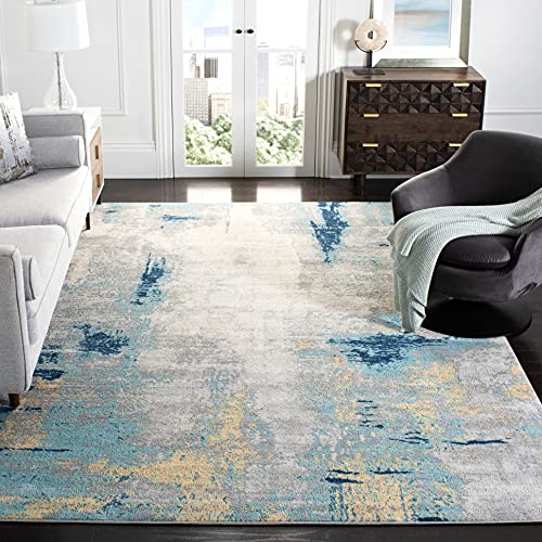 Safavieh Abstract Rug for Living Room, Dining Room, Bedroom - Jasper Collection, Short Pile, in Grey and Gold, 240 x 300 cm