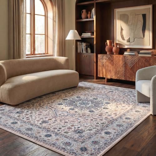 SAFAVIEH Traditional Rug Ideal for High Traffic Areas - Machine Washable and Non Slip - Tucson Collection, Short Pile, in Green and Beige, 244 X 305 cm