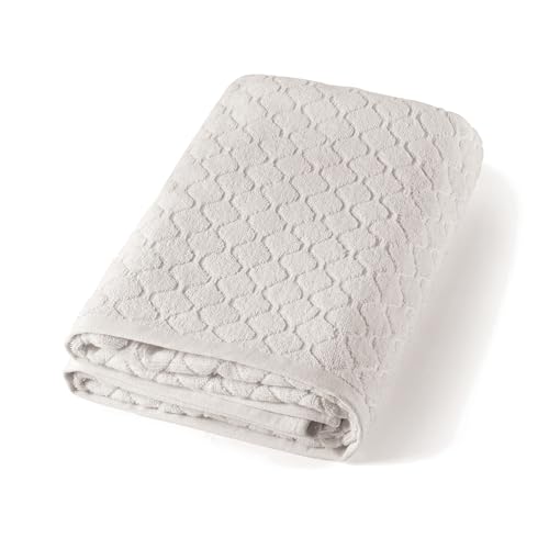 Pure Cotton 1-Piece Jacquard Combed Cotton Bath Towel 570 GSM – Oeko-TEX Certified – Washable at 40°C – Absorbent Bath Towel 90 x 180 cm – Sand