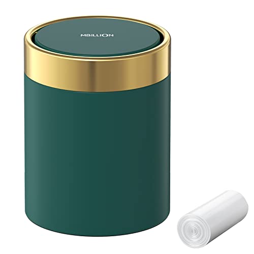 Mbillion 1.5L Mini Bin with Lid, Desktop Small Trash Can Recycling Cute Metal Garbage for Tabletop Countertop Use,Stainless Steel 0.4Gal Waste Can Parlor Car Bedroom,Swing Lid Open (Dark Blue)