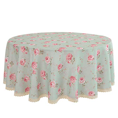 Yeession Floral Print Polyester 70 Inch Round Tablecloth Stain Resistant and Waterproof Wine Tablecloth for Kitchen Dining Indoor Outdoor Buffet Tabletop Decoration (Light Green)