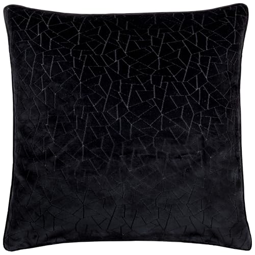 furn. Hoem Malans Cut Velvet Piped Cushion Cover – Luxury Velvet Textured Design Soft Plain Reverse (Black – 45 x 45 cm)