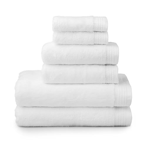 Welhome Madison White Towel Set - 6 Pieces - Innovative Hygro-Cotton Technology - 2 Bath Towels 2 Hand Towels 2 Washcloths - Quick Dry Towel - Highly Absorbent - Durable & Dense Shower Towels
