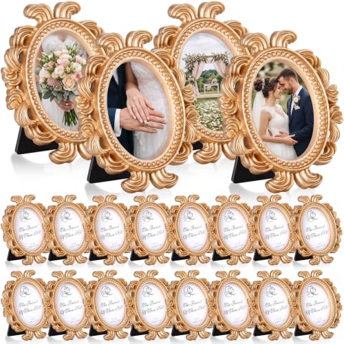 Vicenpal Picture Frame Antique Photo Frame Baroque Place Card Photo Holder Mini, Beaded, Resin Oval Frame Table Top Display Frame Christmas Holiday Decor (Gold, 20 Pieces)
