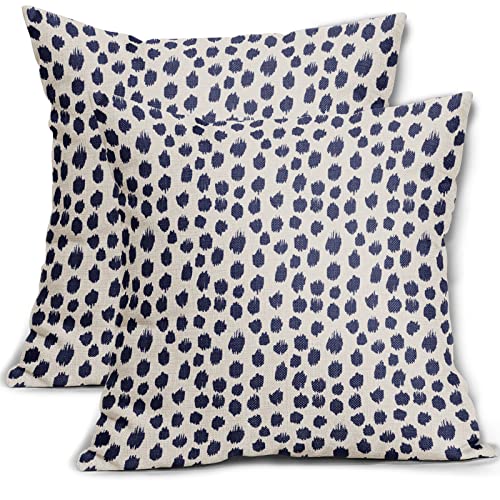 Navy Cream Polka Dot Pillow Covers 20x20 Set of 2 Outdoor Modern Art Throw Pillows Boho Design Blue Brush Strokes Decorative Pillowcase Square Cushion Cover Linen Pillow Case for Home Sofa Couch Bed