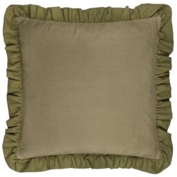 furn. Wylder Effie Feather Filled Cushion – Ruffle Edge Pastel Cotton Slub Decorative Pillow (Sage/Green – 45x45cm)