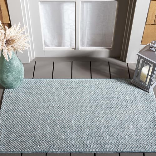 Safavieh Contemporary Rug for Living Room, Dining Room, Bedroom - Courtyard Collection, Short Pile, in Blue Grey, 79 X 152 cm