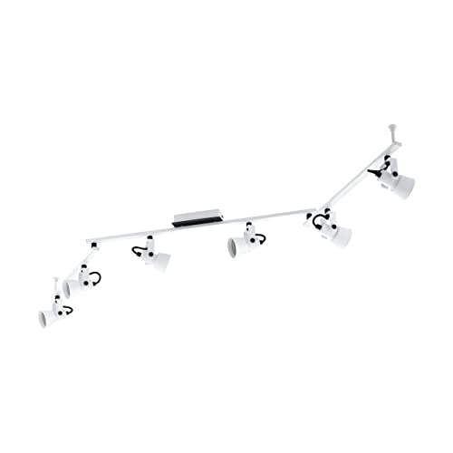 EGLO Trillo Ceiling Light, Ceiling Light with 6 Swivelling Spotlights, Ceiling Lighting for Office and Living Room, Metal in White and Black, Ceiling Spotlight with GU10 Socket, L 158.5 cm