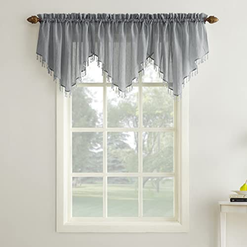 "No. 918 Erica Crushed Voile Ascot Beaded Sheer Rod Pocket Curtain Set, 153"" x 24"", Charcoal"