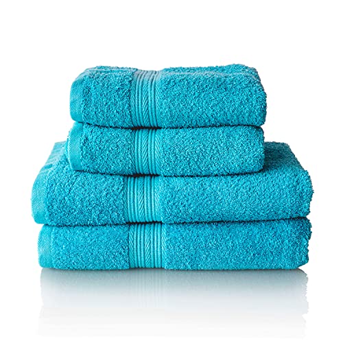 Glart Premium Set of Terry Hand Towels, Range of Terry Towels in 6 Colours and 5 Sizes, Colour: Turquoise, 2X Bath Towels 70 X 140 cm and 2X Hand Towels 50 X 100 cm