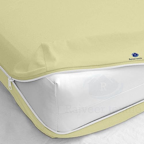"RAJVEER TEXTILE Twin Size Zipper Fitted Sheet 12"" Inch Deep Pocket - Hotel Quality Soft Microfiber Bottom Sheet- Shrinkage and Fade Resistant-Easy Care -1 Fitted Zipper Mattress Cover Ivory Color"