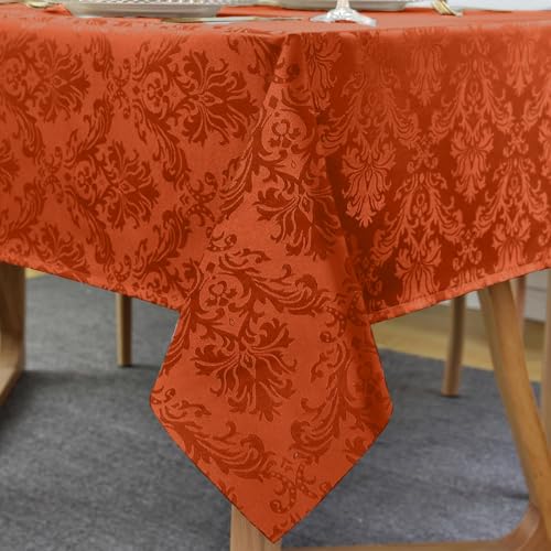 SASTYBALE Rectangle Tablecloth - 60 x 84 Inch Rust Cream Spill Wrinkle Proof Damask Table Cloth, Fall, Harvest, Thanksgiving Tablecloths, Soft Polyester Oblong Table Cover for Kitchen Parties