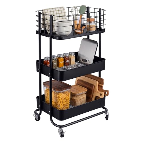 Relaxdays Trolley, HxWxD: 77x45x34 cm, metal, 3 shelves, black