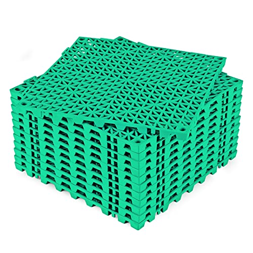 "Modular Interlocking Cushion 12 Pcs 11.8"" x 11.8"" Interlocking Rubber Floor Drain Holes Non-Slip Splicing Drainage Mats for Deck, Shower, Kitchen, Drain Pool, Sauna Bath, Indoor Outdoor (Green)"