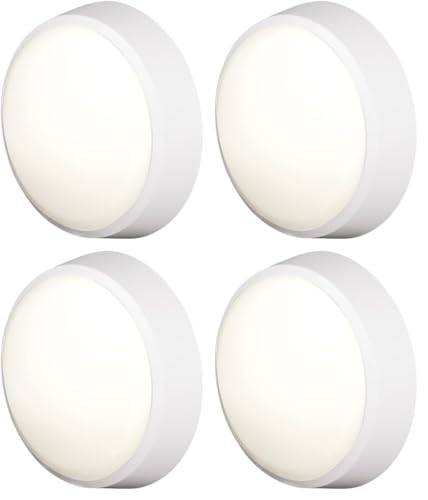4lite Pylus Outdoor Round Wall Light (White) 1100lm Bulkhead IP54 LED Integrated Exterior Light - 4L2/3215-4Yr Guarantee (Pack of 4)