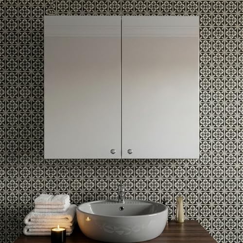 Croydex Carra Bathroom Wall Cabinet - White Steel Bathroom Mirror Cabinet with One Fixed Shelf, Double Mirrored Doors and Fully Assembled (50x45cm)