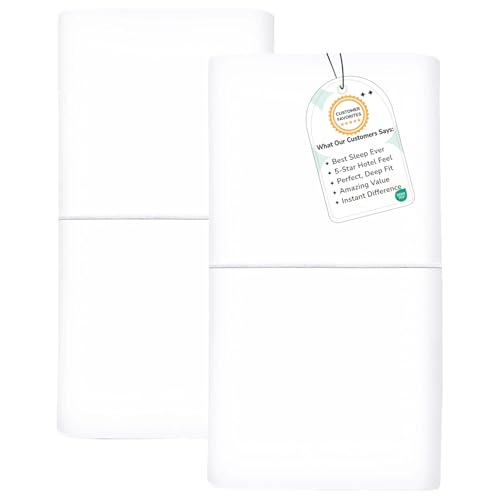 Feather & Stitch 100% Cotton Standard Pillow Covers Set of 2, 500TC Envelope Closure Pillowcases, Soft Luxury Damask Stripe Sateen Weave Pillow Case for Sleeping, 20x30 Inches - White