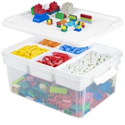 Creahaus 16L Organizers and Storage Box with Removable Tray, Plastic Storage Box with Building Lid, Stackable Kids Storage Boxes Craft Box for Art, Playdoh, Tool, Craft, Toy (Clear)