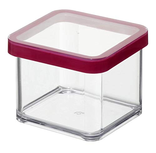 Rotho Loft Small Square Storage Box with Lid 0.5 L Stackable Clear Red - Food Storage Container, Red Sealing Ring, Transparent Design, Dishwasher Safe, Compact Square Shape for Kitchen Cupboards