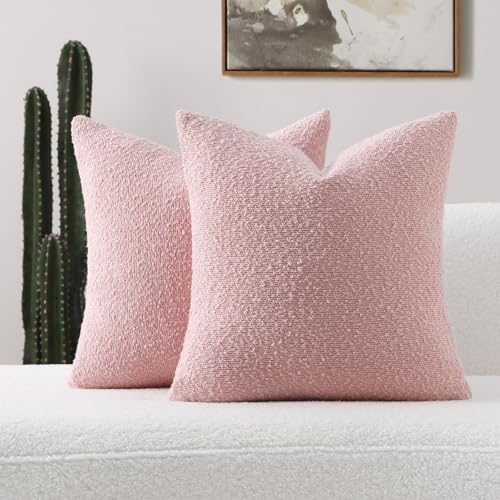 FUTEI Pack of 2 Pink Decorative Throw Pillow Covers 18x18 Inch Soft Cozy Solid Boucle Textured Cushion Case,Modern Home Decor for Couch Bed Living Room