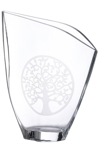 GILDE GLAS art Decorative Glass Flower Vase with Tree of Life Motif, Modern Decoration, Living Room Gift for Women, Colour: Transparent, Height 33 cm