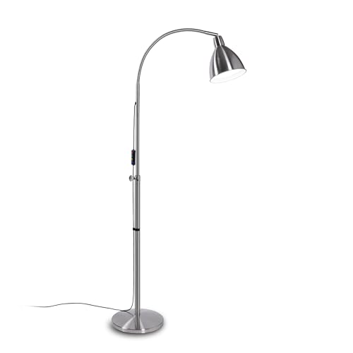 Daylight FlexiVision 2™ LED Floor Lamp – 3,500 Lux, 5 Brightness Levels, 3 Colour Temperatures, 95+ CRI, Flexible Arm & Multi-Swivel Head, Anti-Trip Cable, RNIB Collaboration – Brushed Steel