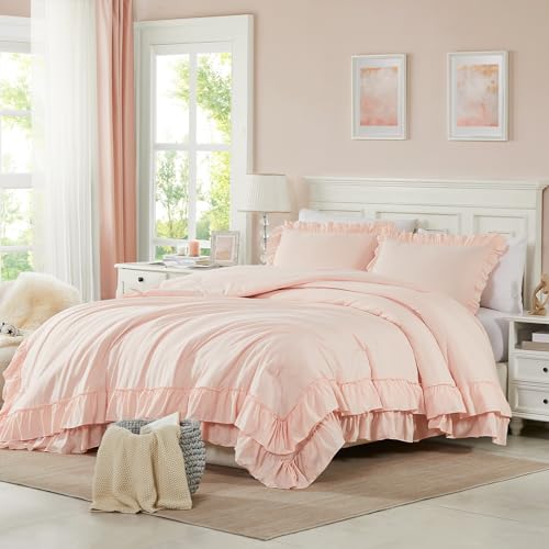 Cupocupa Beige Comforter Set ??? Twin XL Ruffle Farmhouse Bedding Set ??? Shabby Chic Fluffy Comforter for All Seasons ??? Includes Comforter & 1 Pillow Sham (Blush, Twin XL/Twin)