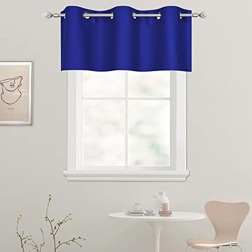 DECOVSUN Royal Blue Valances for Bedroom Solid Blackout Thermal Insulated Cobalt Blue Valances for Windows for Living Room Kitchen Loft Grommet Top 1 Panel 42W X18 L