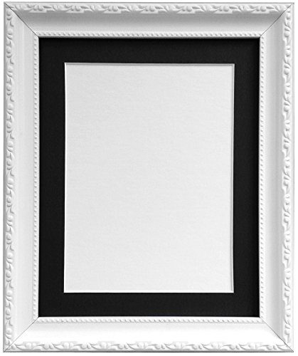 Shabby Chic White Picture Photo Frame with Black Mount 40 x 50 cm For Image size A3 (Plastic Glass)