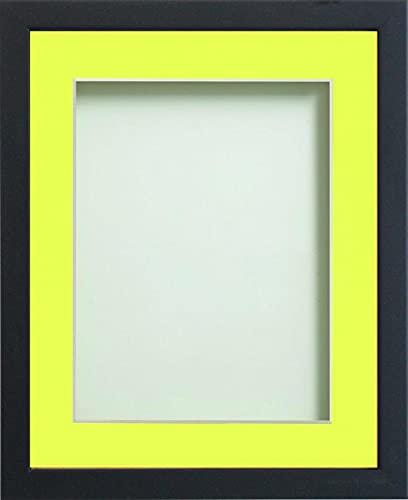 Frame Company Jellybean Range Black Wooden 20x16 inch Picture Photo Frame with Lemon Bon Bon Mount for Image A3 * Choice of Colours & Sizes* Fitted with Perspex