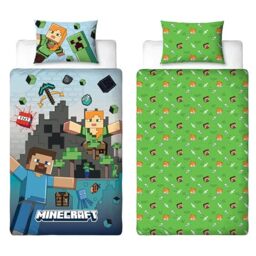 Minecraft Officially Licensed Single Duvet Cover Set - Reversible Bedding with Level Design 2 Sided Includes Matching Pillowcase - Single Set
