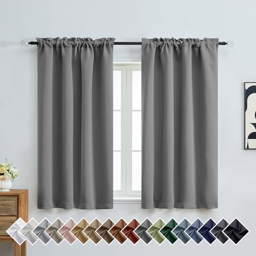 OVZME Grey Short Blackout Curtains for Bedroom 54 Inches Long 2 Panels, Modern Window Treatment Solid Thermal Insulated Curtains for Living Room, Dual Rod Pocket Blackout Drapes, 2x40Wx54L Inches