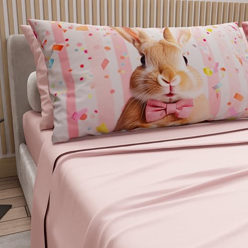 PETTI Artigiani Italiani - Easter Cotton Sheets with Pillowcases in Digital Print, Single Bed Sheet, Easter Bed Set, 23 Powder, Made in Italy