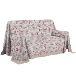 PENSIERI DELICATI Sofa Cover 180 x 290 cm, Made in Italy, 100% Pure Cotton, Navy Red Pattern, Ideal as a Furnishing Blanket, Sofa or Summer Bedspread (Single Bed)