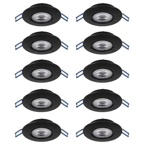 Eglo Set of 8 recessed LED spotlights Zujar, Adjustable Ceiling Lights, Black Plastic Lamps, Warm White Lighting, Ø 9 cm