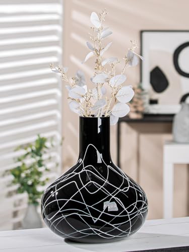 GILDE Decorative Vase Black White – Modern Decorative Glass Vase Flower Vase Handmade from Coloured Glass – Height 28 cm