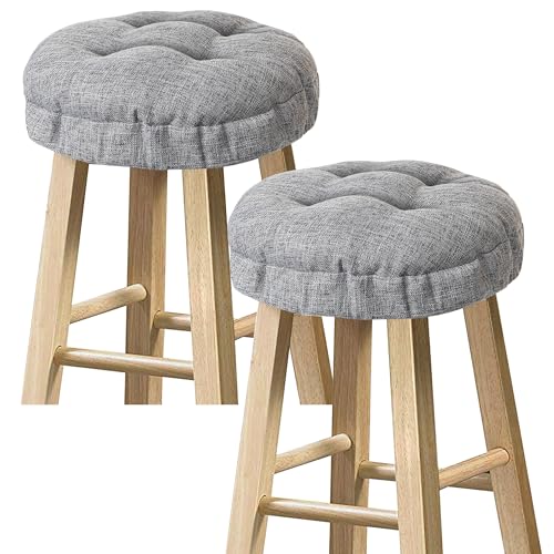 Sunlit Bar Stool Covers - Set of 2 Round Bar Stool Seat Covers, Soft and Cushioned Bar Chair Covers, Easy to Install and Wash, Cover Only, 12 Inch Diameter, Gray