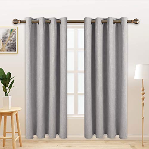 LORDTEX Linen Look Textured Blackout Curtains with Thermal Insulated Liner - Heavy Thick Thermal Insulated Noise Reduce Grommet Window Drapes for Bedroom, 50 x 63 Inches, Silver, Set of 2 Panels