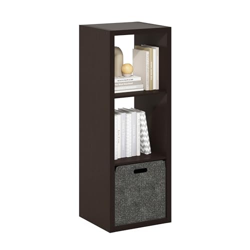 Furinno CUBICLE Book Shelf, 3-Cube Thick Frame Bookshelf, Horizontally & Vertically Reversible Bookcase with Open Back, 14.6 x 15.9 x 44, for Living Room, Bedroom, Home Office, Black Dark Oak