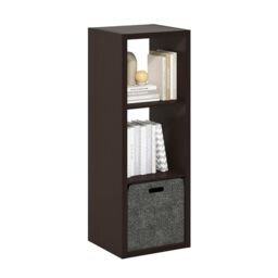 Furinno CUBICLE Book Shelf, 3-Cube Thick Frame Bookshelf, Horizontally & Vertically Reversible Bookcase with Open Back, 14.6 x 15.9 x 44, for Living Room, Bedroom, Home Office, Black Dark Oak
