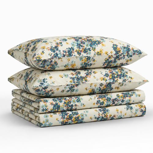 Tribeca Living Casablanca Floral Printed Deep Pocket Sheet Set, Queen