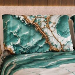 MARBLELIZED – Pair of Pillow Cases for Bed 50 x 80 cm, Printed Front/Back, Pillowcases, Pair of Elegant Blue Marble Effect Pillowcases, Gift Idea, 100% Made in Italy