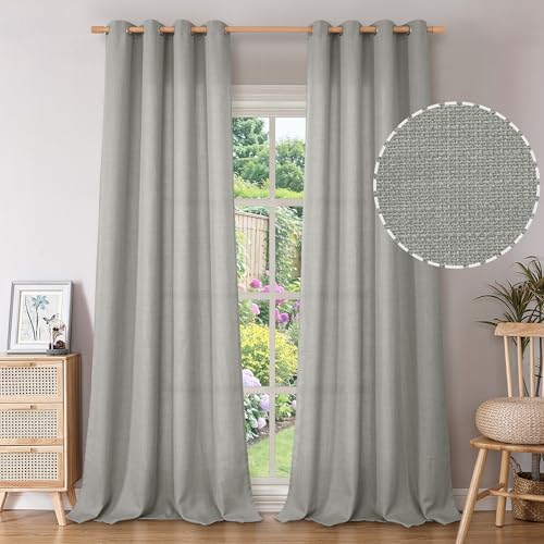 BGment Faux Linen Curtains 95 Inches Long Set of 2 Panels, Living Room Bedroom Privacy Curtains Burlap Textured Thick Light Filtering Privacy Grommet Window Treatments, 52 x 95 Inch, Grey