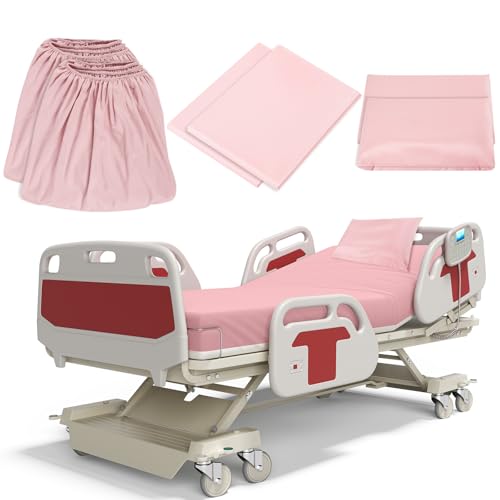 Moukeren 6 Pcs Hospital Bed Sheets Set Deep Pocket Fitted Sheet 36 with Elastic All Around Easy Care Knitted Jersey for Home/Nursing Home (Pink)