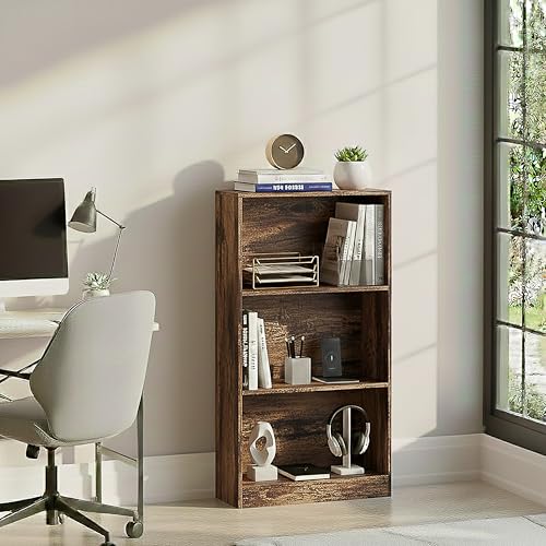 Vida Designs Cambridge 3 Tier Medium Bookcase, Dark Wood Shelving Display Storage Unit Office Living Room Furniture