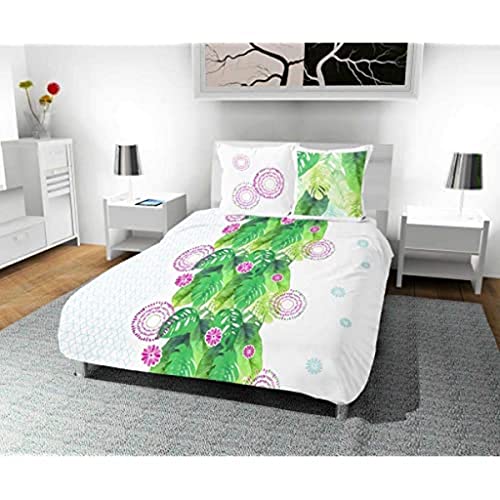 Soleil d'ocre Tahiti Duvet Cover Set, Cotton, White, 260 x 240 cm