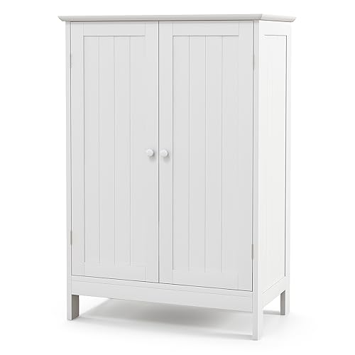 RELAX4LIFE Bathroom Floor Cabinet, Freestanding Storage Cupboard with 3-Position Adjustable Shelf, Wooden Display Sideboard Organizer Unit for Living Room Bathroom Entryway (60 x 35 x 87cm, White)